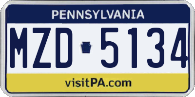 PA license plate MZD5134