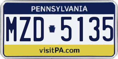 PA license plate MZD5135