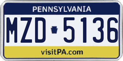 PA license plate MZD5136