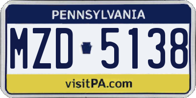 PA license plate MZD5138