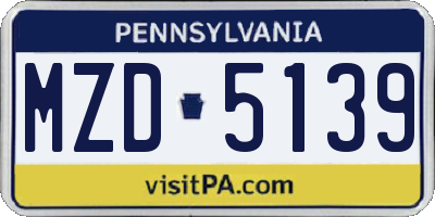 PA license plate MZD5139