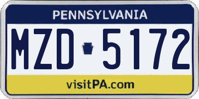 PA license plate MZD5172