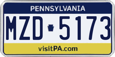 PA license plate MZD5173