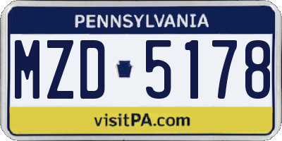 PA license plate MZD5178