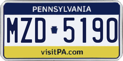 PA license plate MZD5190