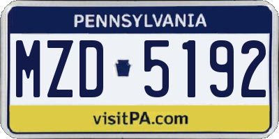 PA license plate MZD5192
