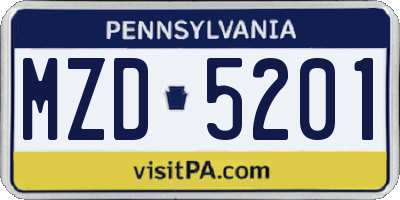 PA license plate MZD5201