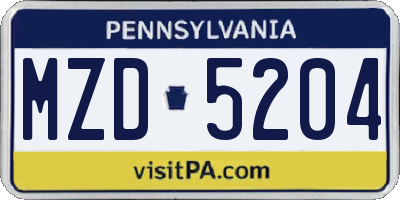 PA license plate MZD5204