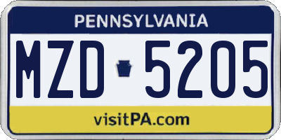 PA license plate MZD5205