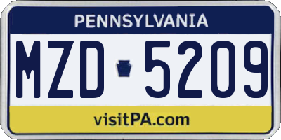 PA license plate MZD5209