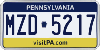 PA license plate MZD5217