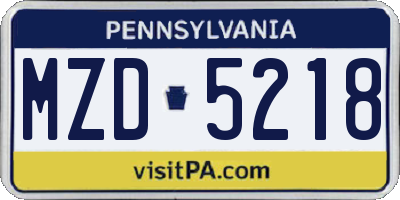 PA license plate MZD5218