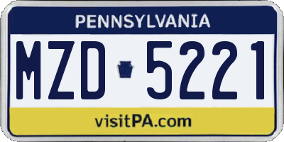 PA license plate MZD5221