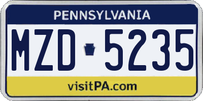 PA license plate MZD5235