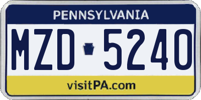 PA license plate MZD5240
