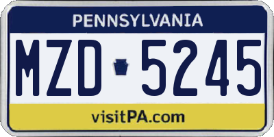 PA license plate MZD5245