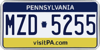 PA license plate MZD5255