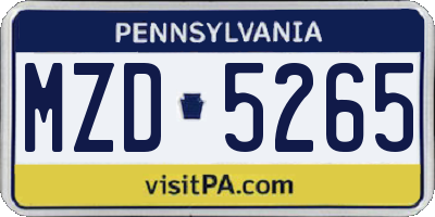 PA license plate MZD5265