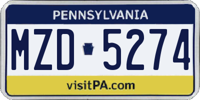 PA license plate MZD5274