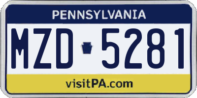 PA license plate MZD5281
