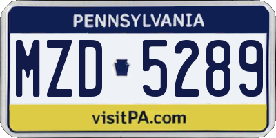 PA license plate MZD5289