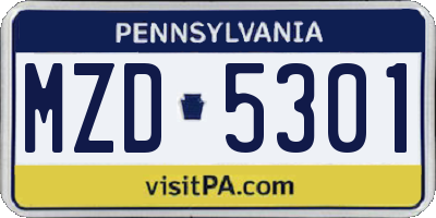 PA license plate MZD5301