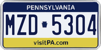 PA license plate MZD5304