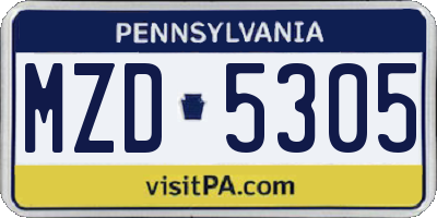 PA license plate MZD5305