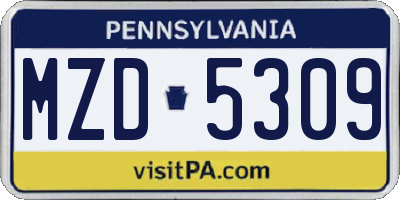 PA license plate MZD5309
