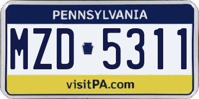 PA license plate MZD5311