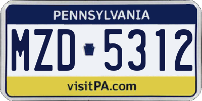 PA license plate MZD5312