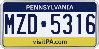 PA license plate MZD5316