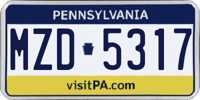 PA license plate MZD5317