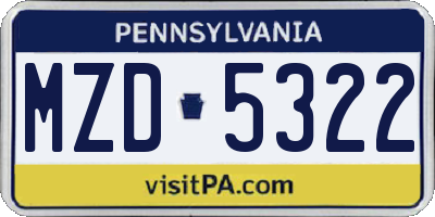PA license plate MZD5322