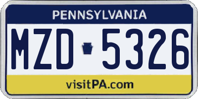 PA license plate MZD5326