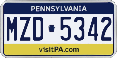 PA license plate MZD5342