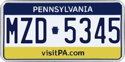 PA license plate MZD5345