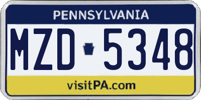 PA license plate MZD5348