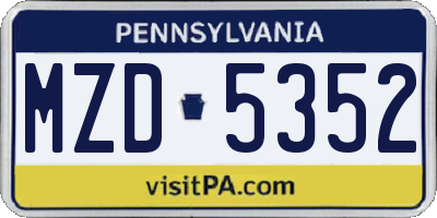 PA license plate MZD5352
