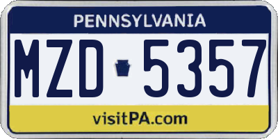 PA license plate MZD5357