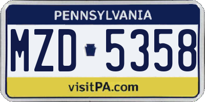 PA license plate MZD5358