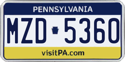 PA license plate MZD5360