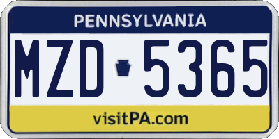 PA license plate MZD5365