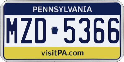 PA license plate MZD5366