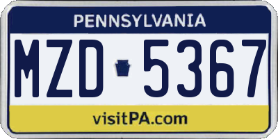 PA license plate MZD5367