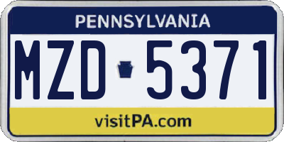 PA license plate MZD5371