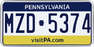 PA license plate MZD5374