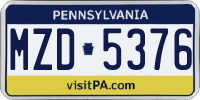 PA license plate MZD5376