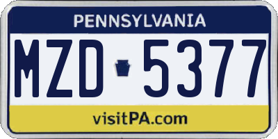 PA license plate MZD5377