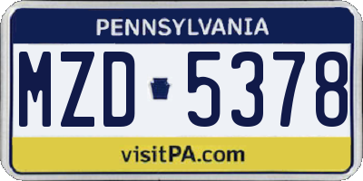 PA license plate MZD5378